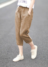 Pantalones cortos de lino con parches y bolsillos azules de mezclilla bohemia